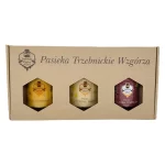 trzy miody smakowe w zestawie